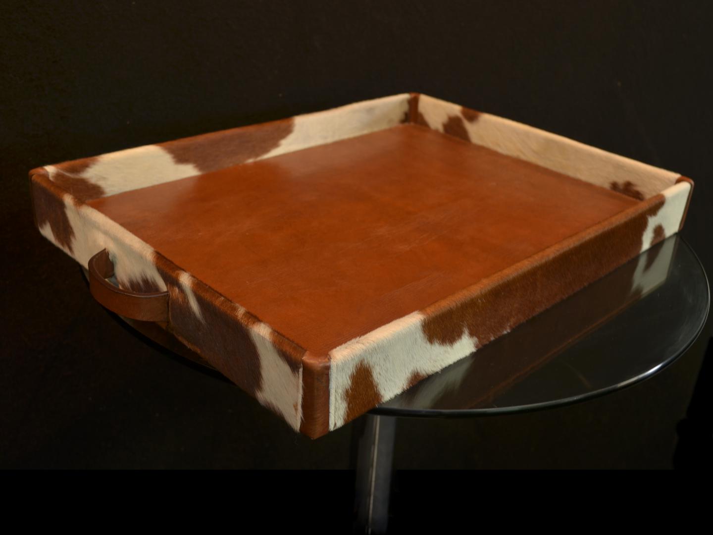 Small Rectangular Tray, cowhide BRW&WHT