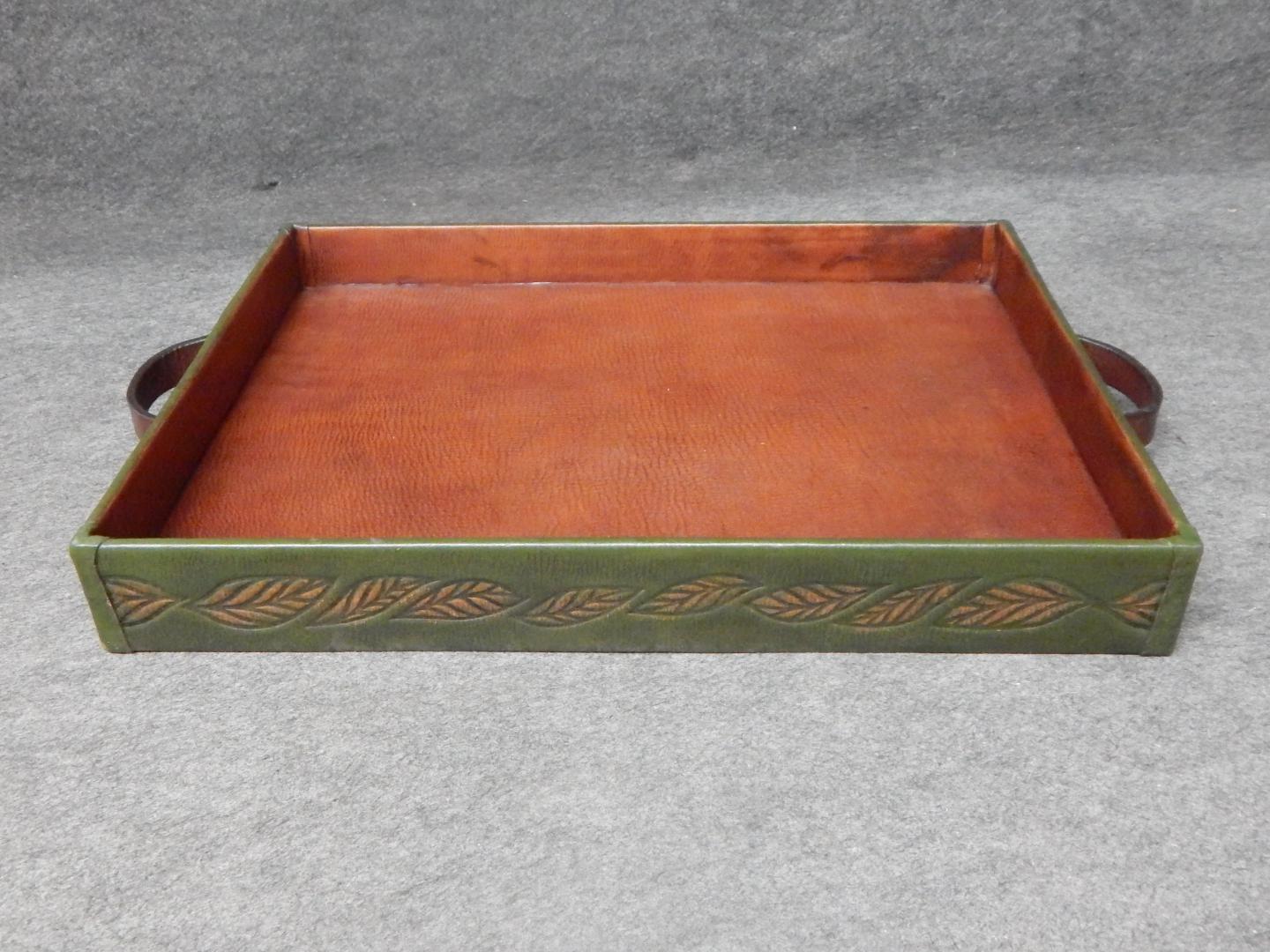 Large Rectangular Tray, Leafs high-relief