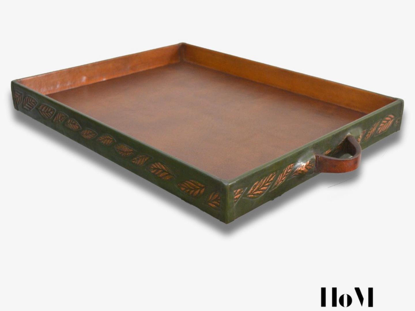 Large Rectangular Tray, Leafs high-relief