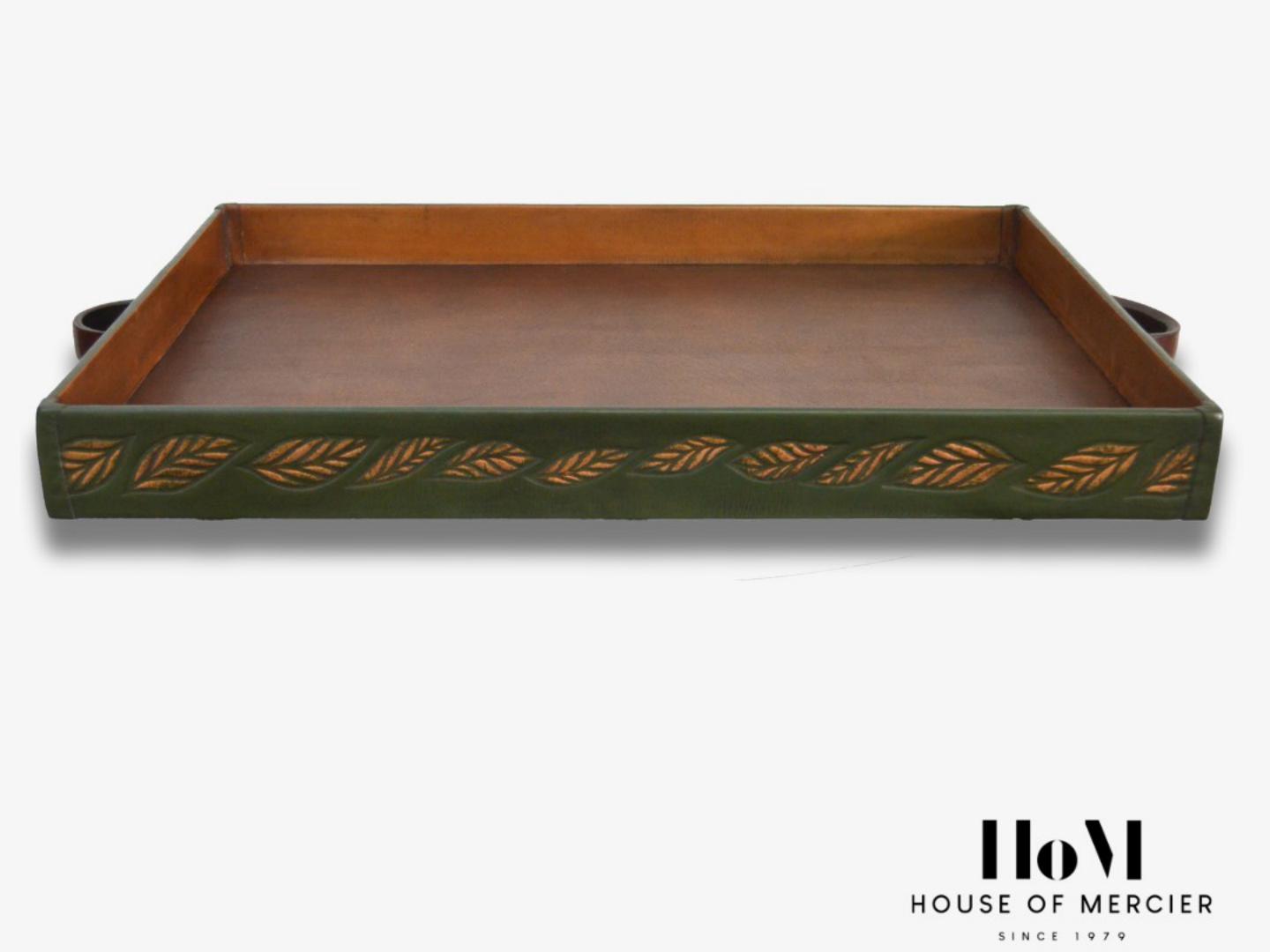 Medium Rectangular Tray, Leafs high-relief