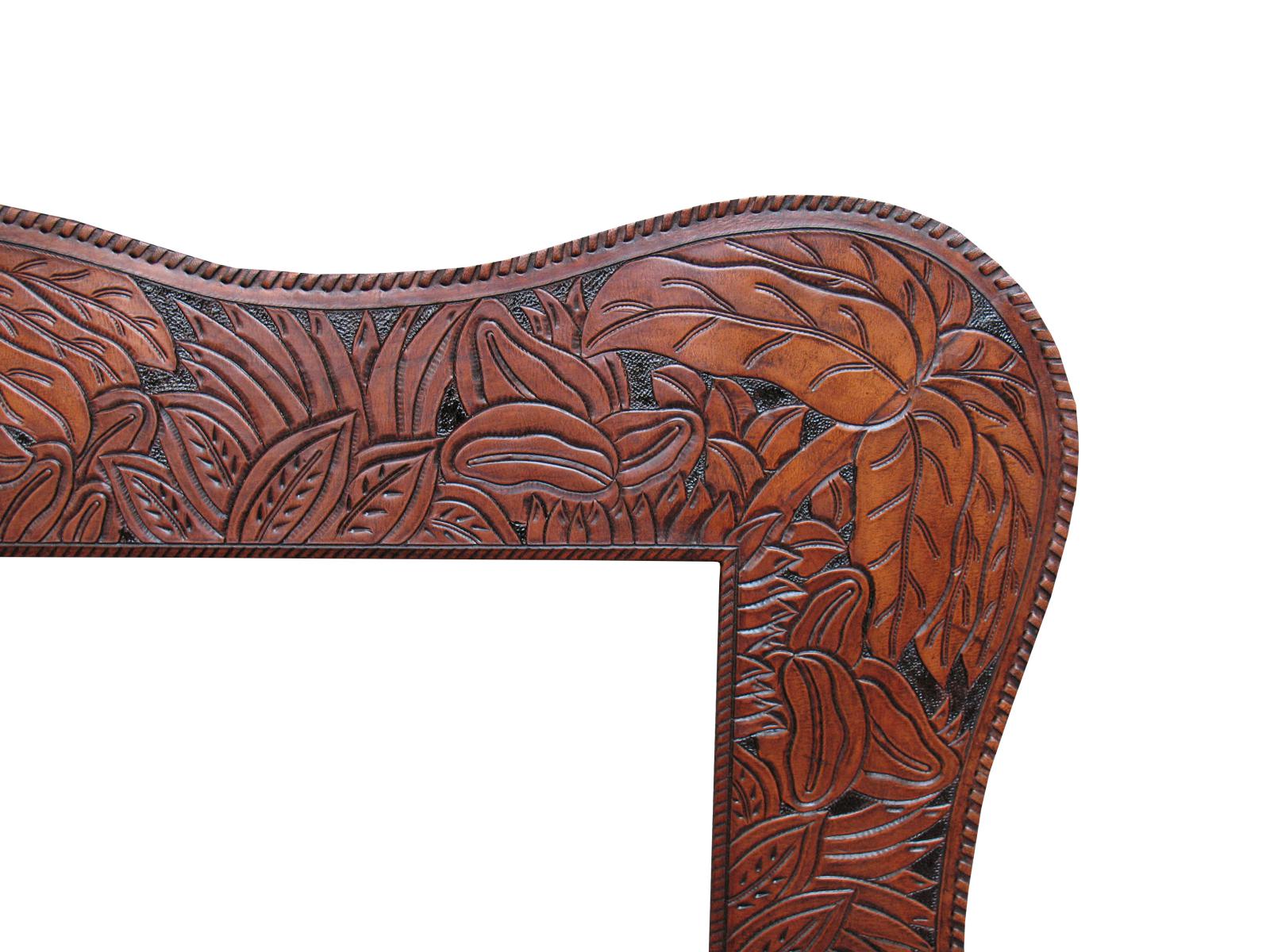 leather frames western hand tooled/tooling sheets design with Serpentine shape, hand stitch edge lacing