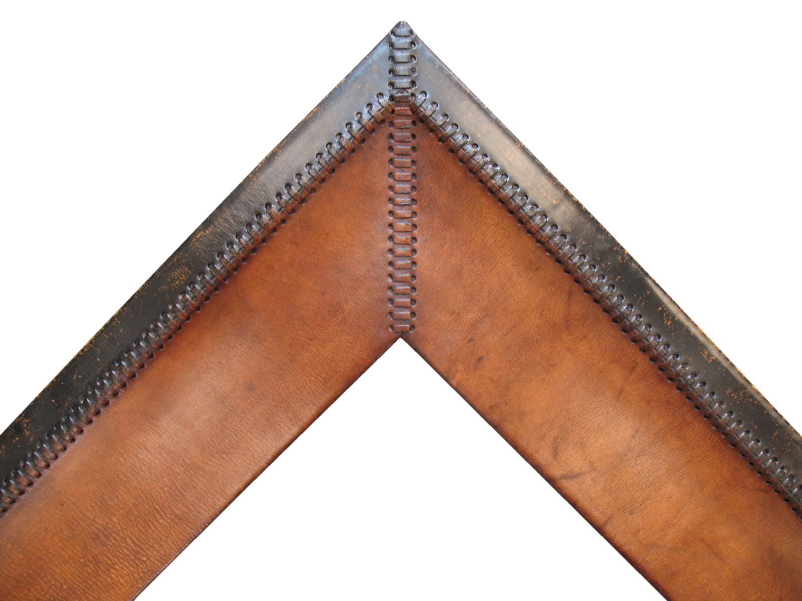 Handmade custom frame covered in natural leather and hand stitches