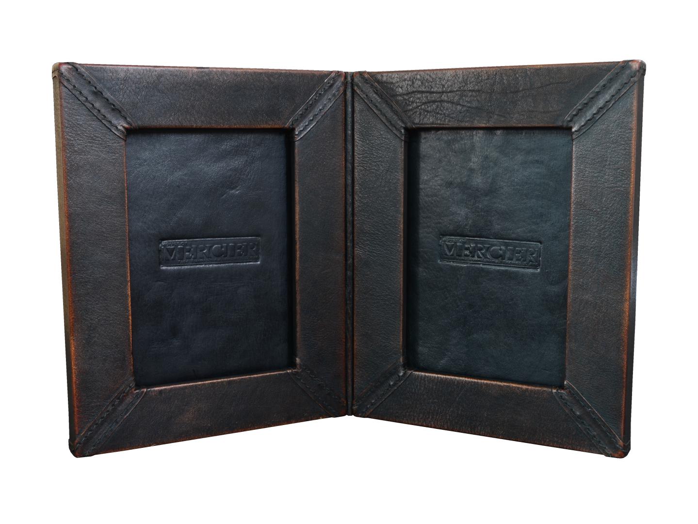 leather double photo frame with sewing