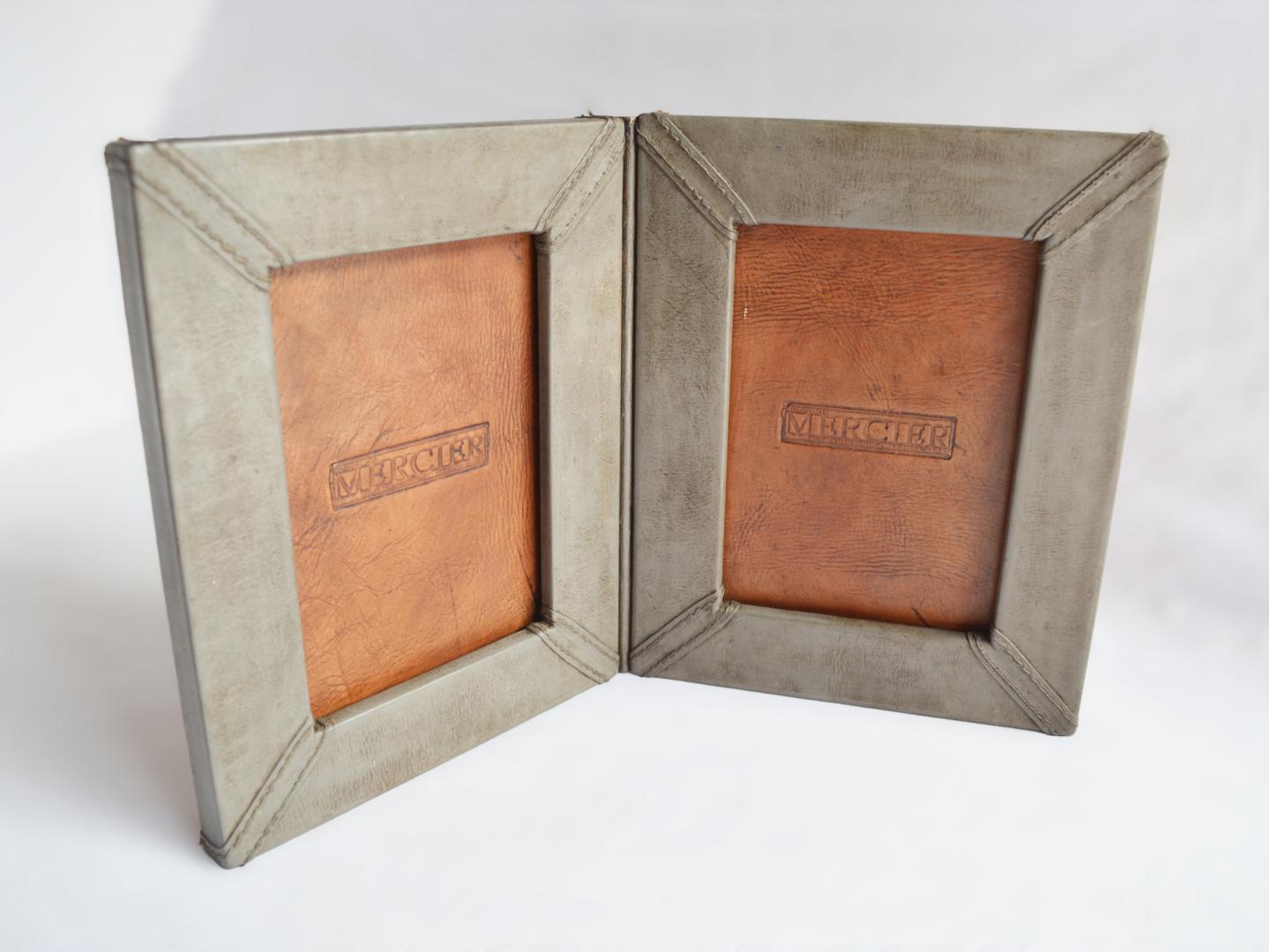 leather photo double frame with sewing