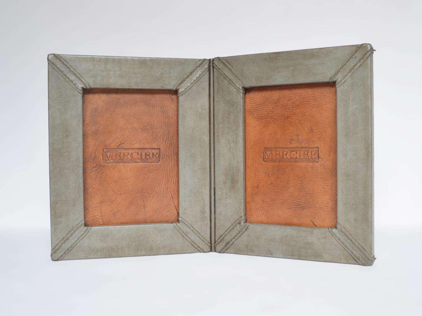 leather photo double frame with sewing