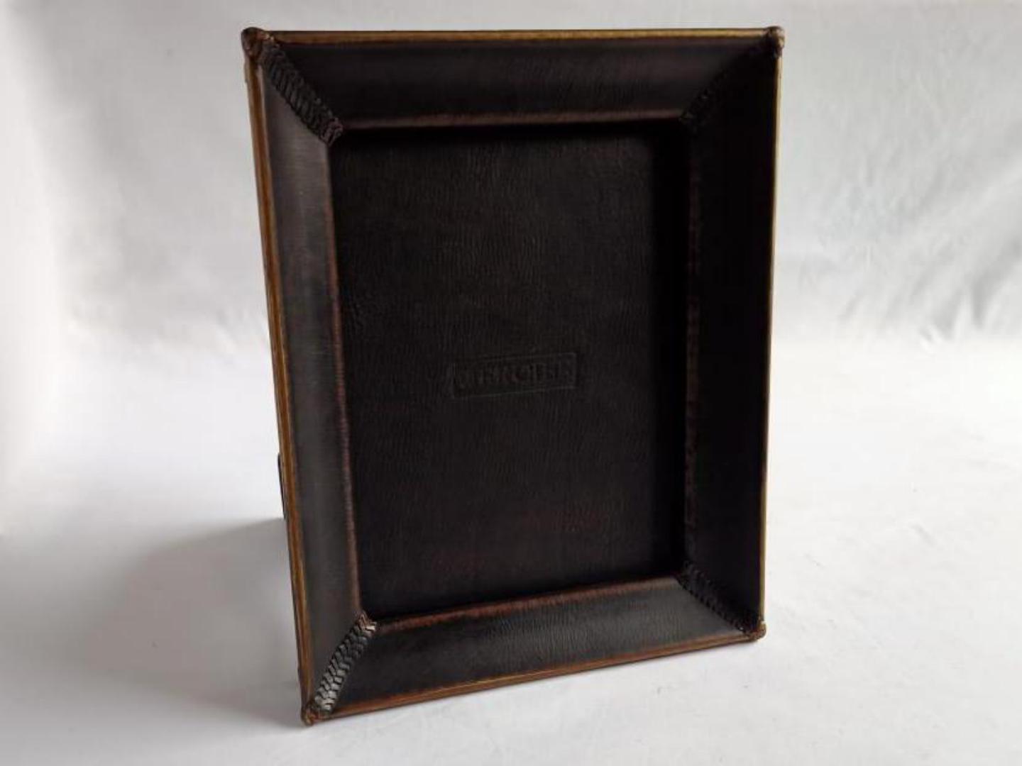 leather photo frame with gold