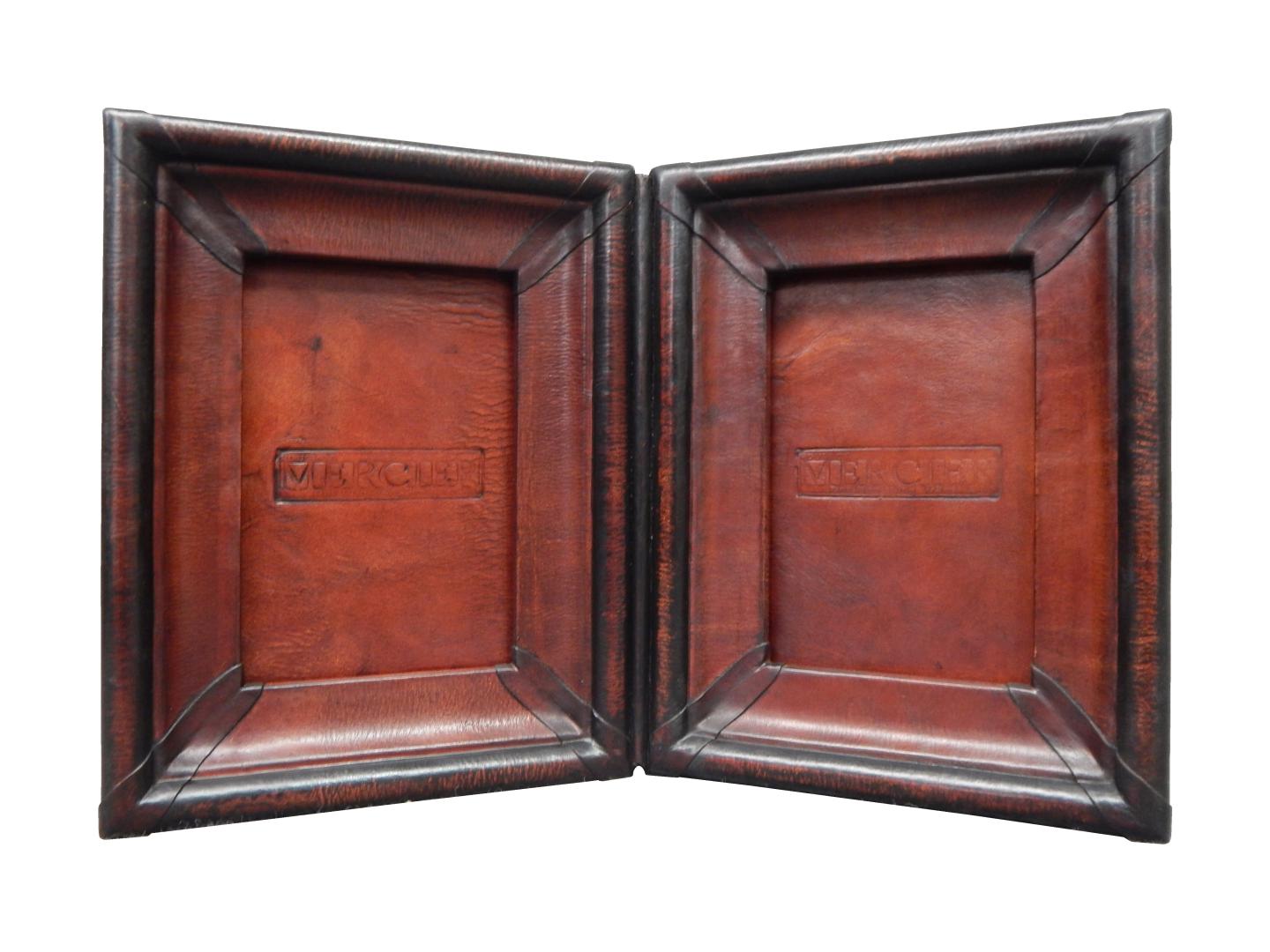 leather double photo frame with Distress