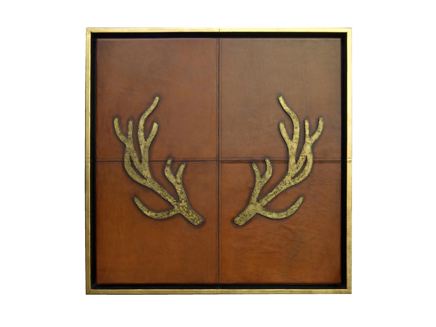 Deer Horns Gold, Leather Framed Panneux