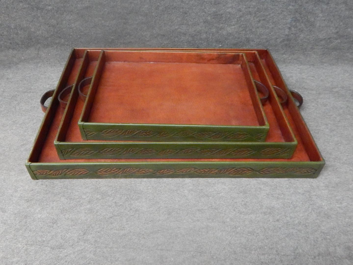 Set Rectangular Tray, Leafs high-relief
