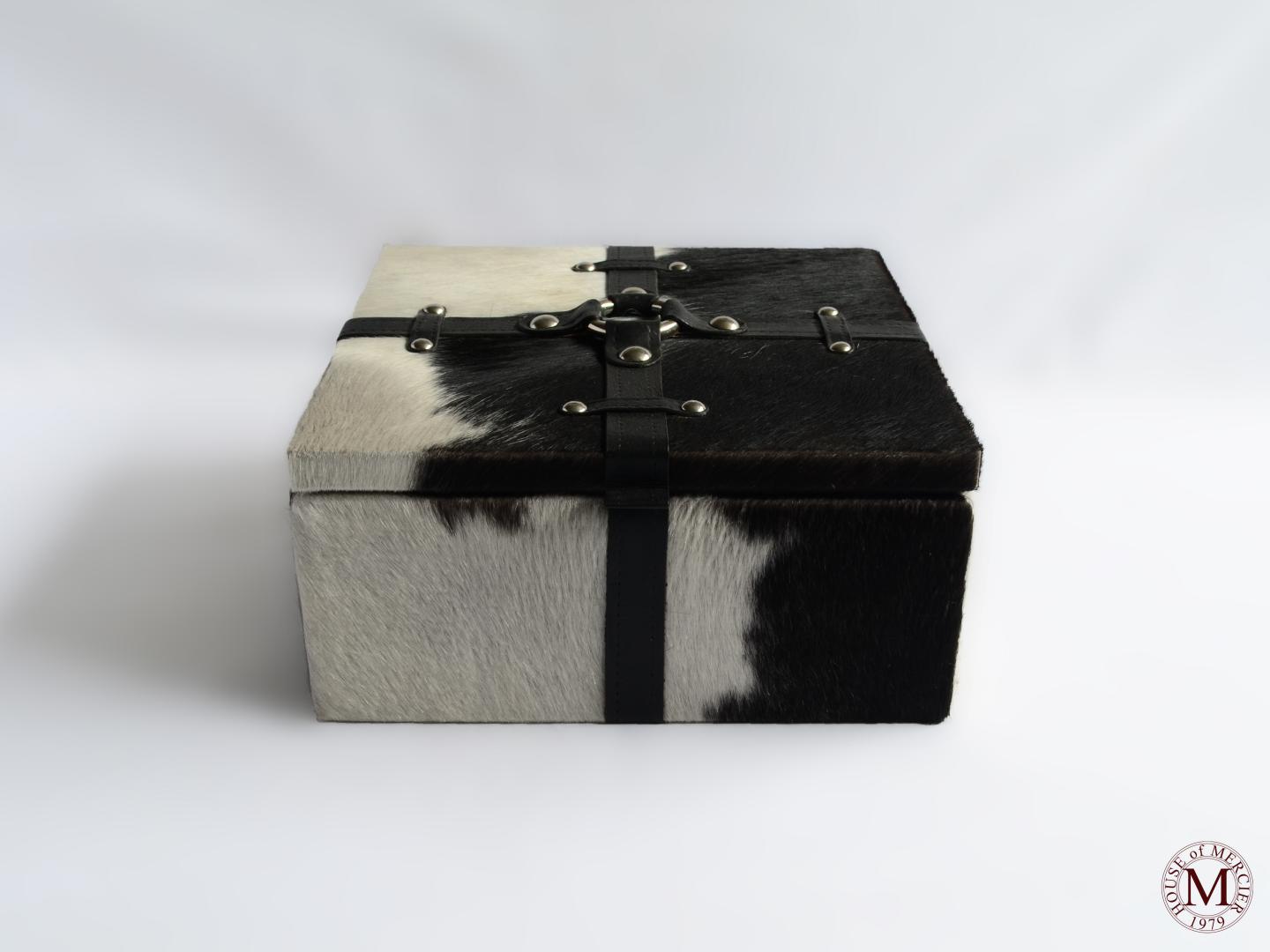 leather Cowhide box cinto with hardware straps fake stitches/stitchless